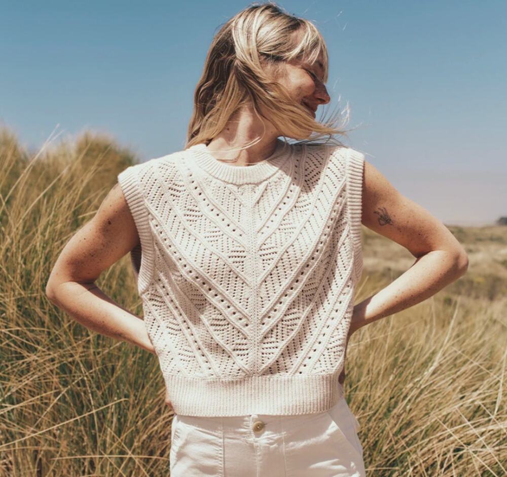 Marine Layer Devon Cropped Sweater Vest Chunky Knit Cozy Boho Preppy Fall XS